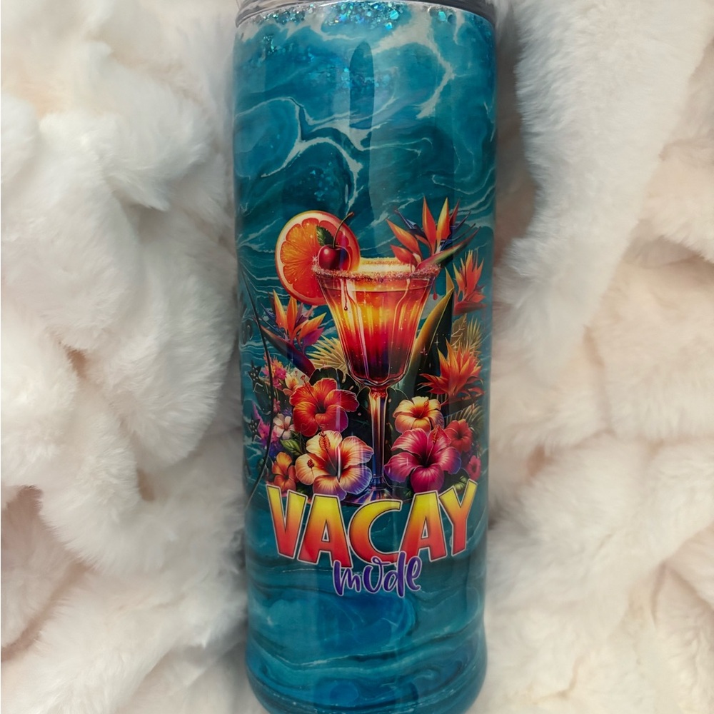 Tropical Blue Tumbler with Floral Design